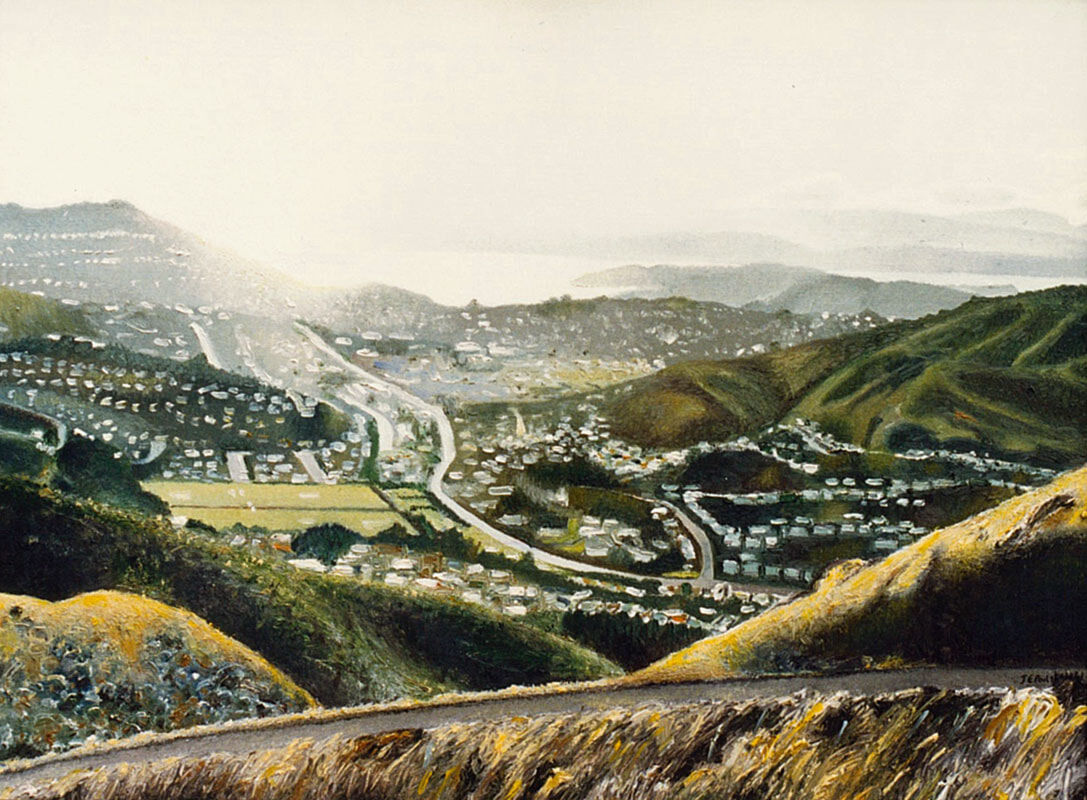 Karori Hills and Wellington in the Morning Sun - oil painting by Julie Podstolski