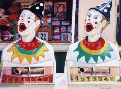 Laughing Clowns - drawing by Julie Podstolski