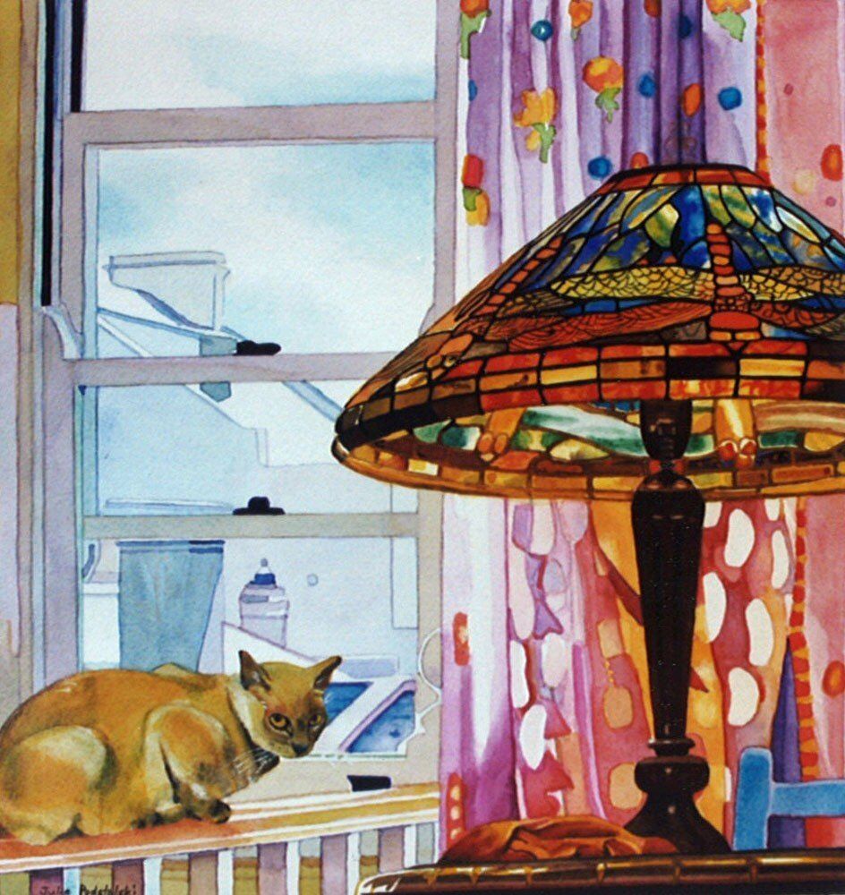 Cat in the Window - drawing by Julie Podstolski