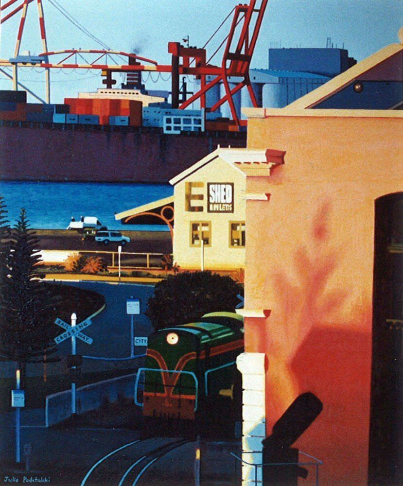 Approaching Train Port Fremantle - an oil painting by Julie Podstolski