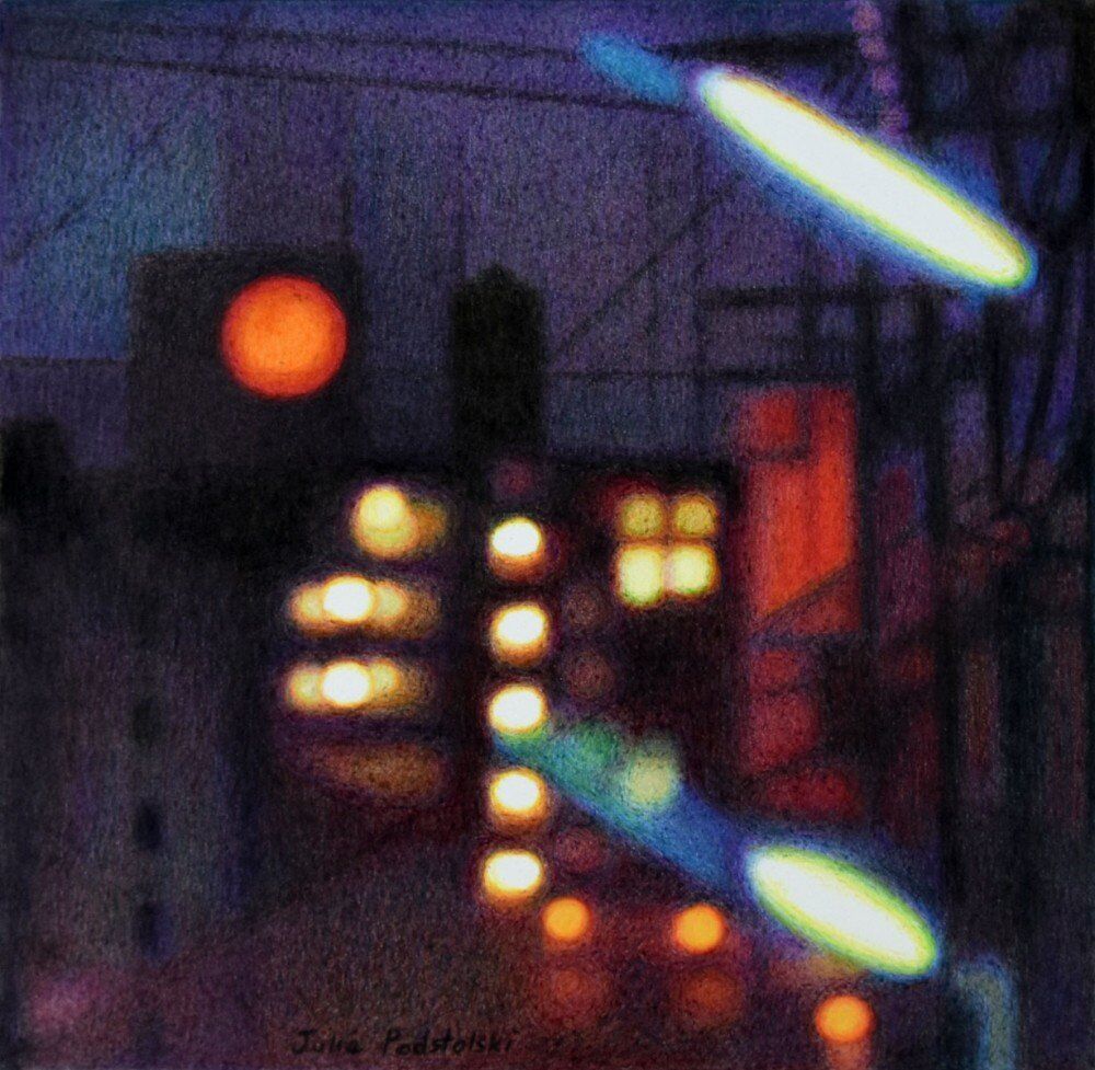 City at Night - drawing by Julie Podstolski